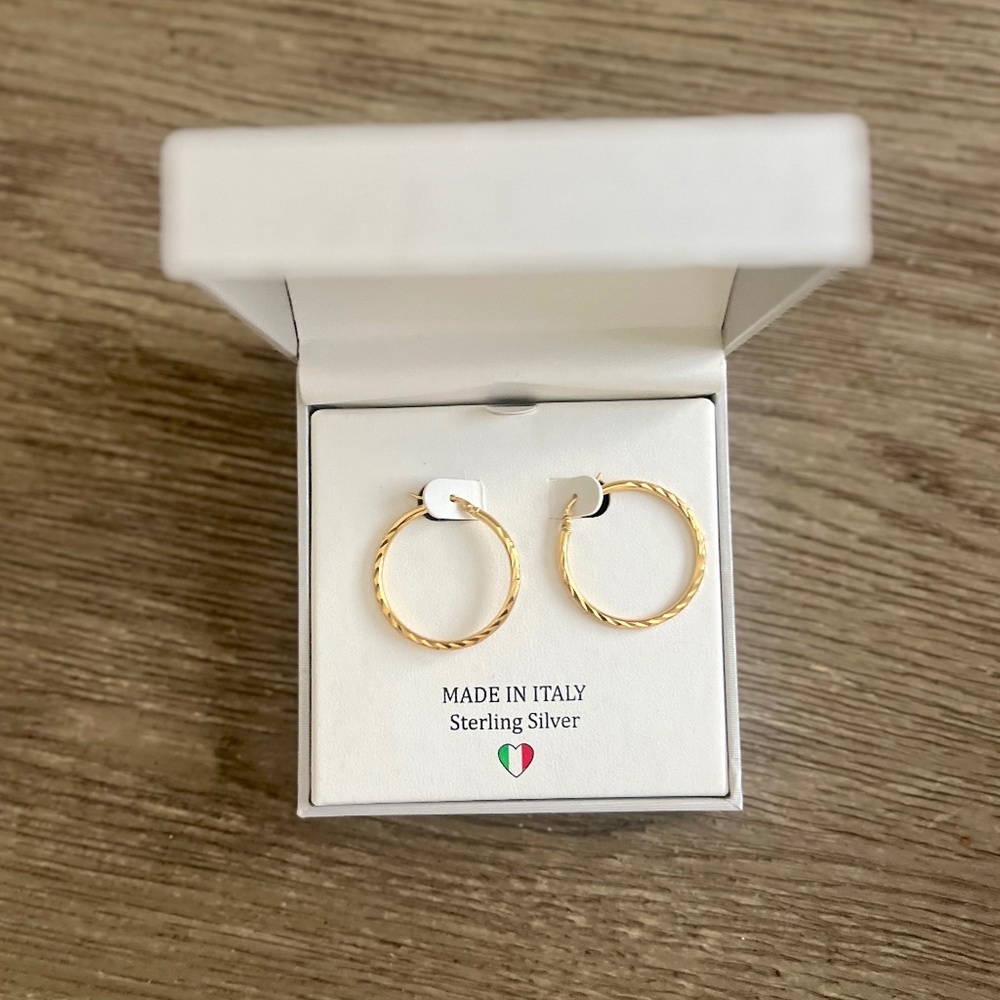 18 K Gold Plated Sterling Silver Hoop Earrings 30 mm Moricci New With Tags